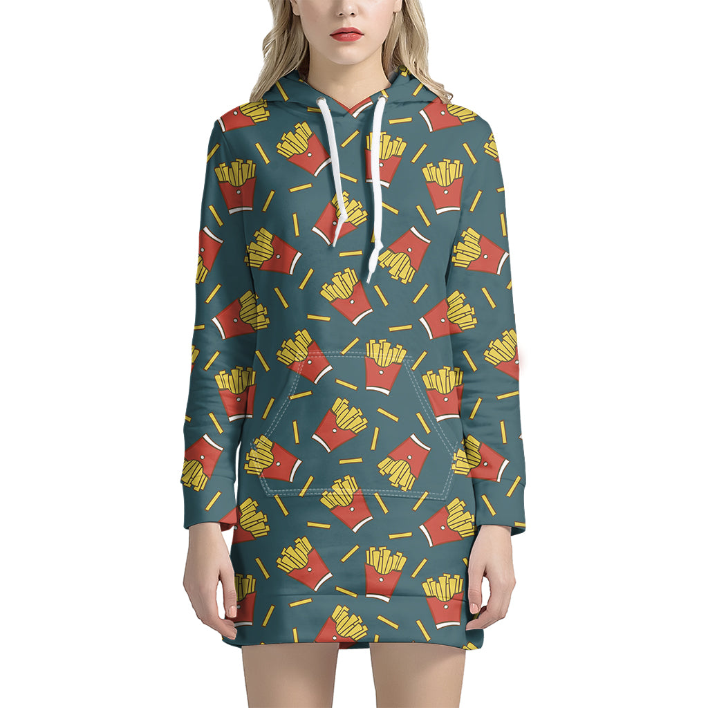 Doodle French Fries Pattern Print Hoodie Dress