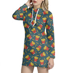 Doodle French Fries Pattern Print Hoodie Dress