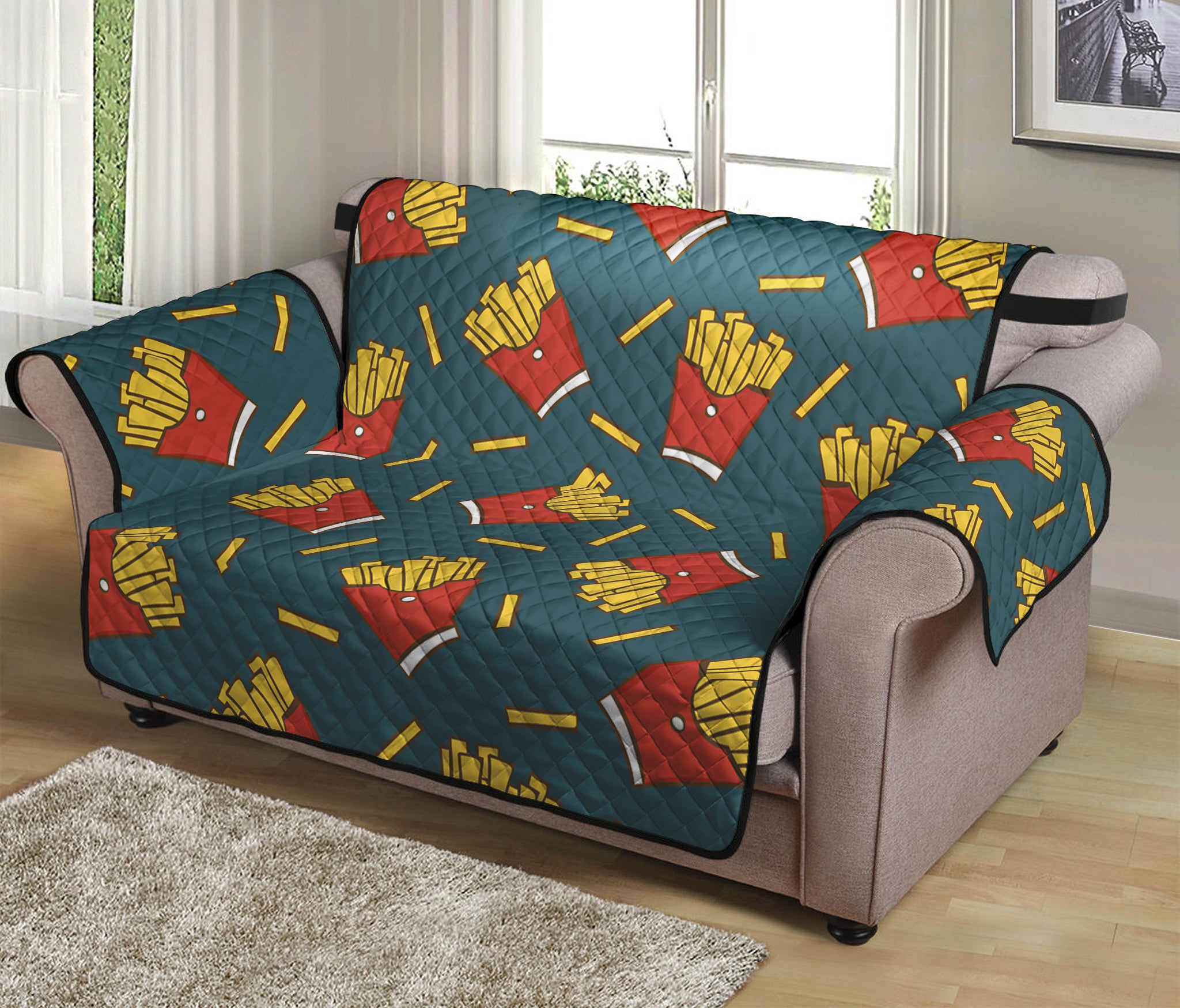 Doodle French Fries Pattern Print Loveseat Protector