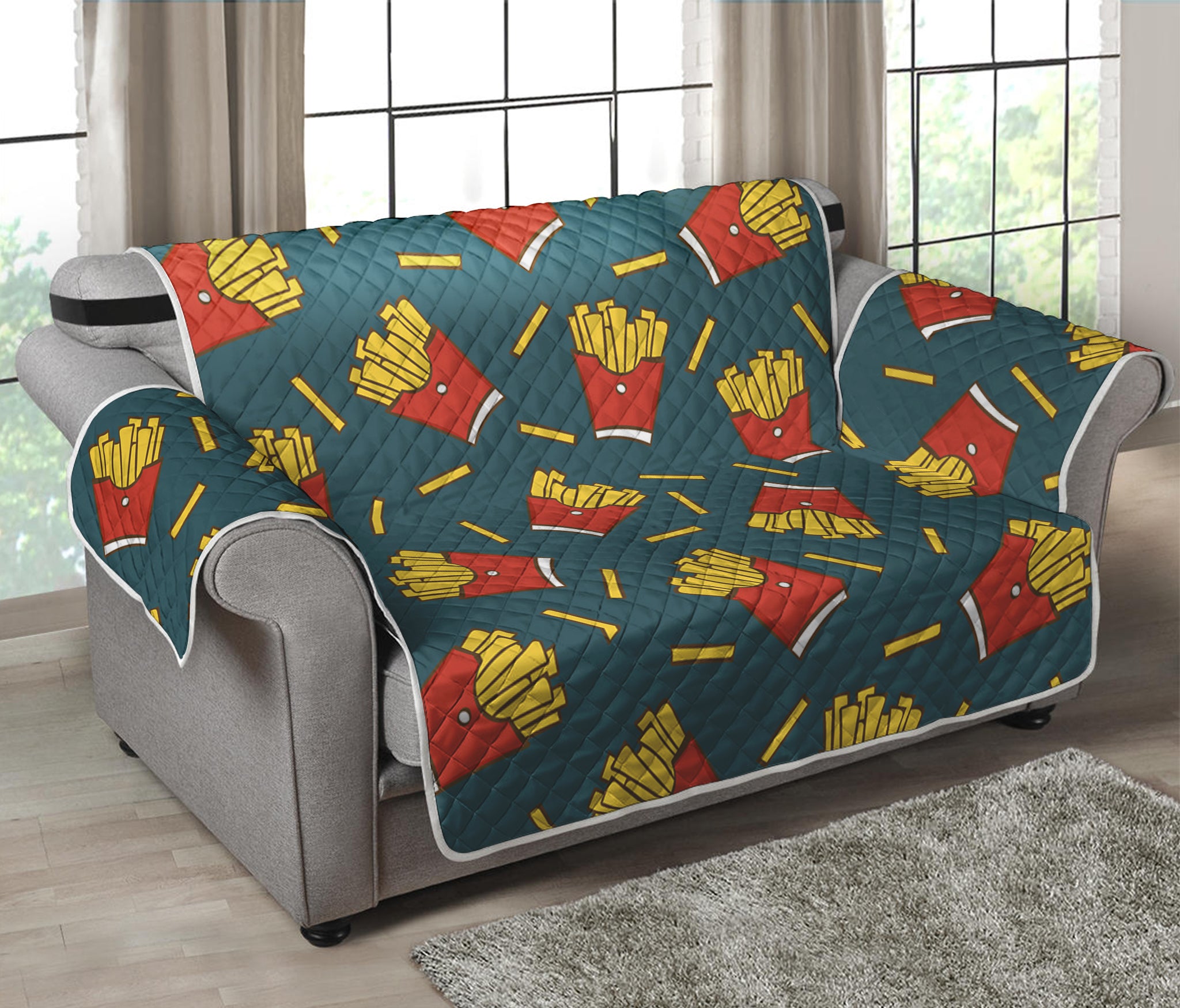 Doodle French Fries Pattern Print Loveseat Protector