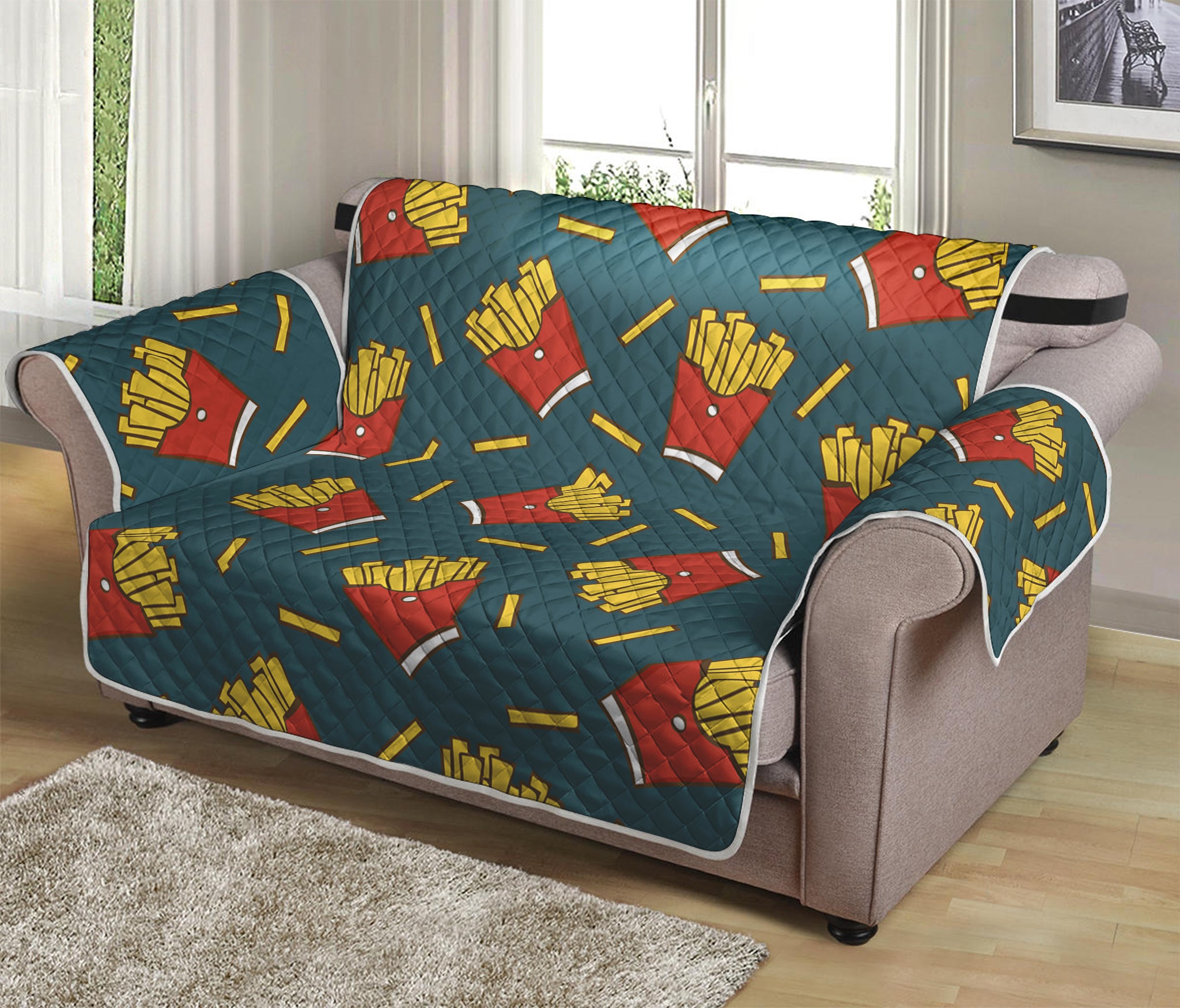 Doodle French Fries Pattern Print Loveseat Protector