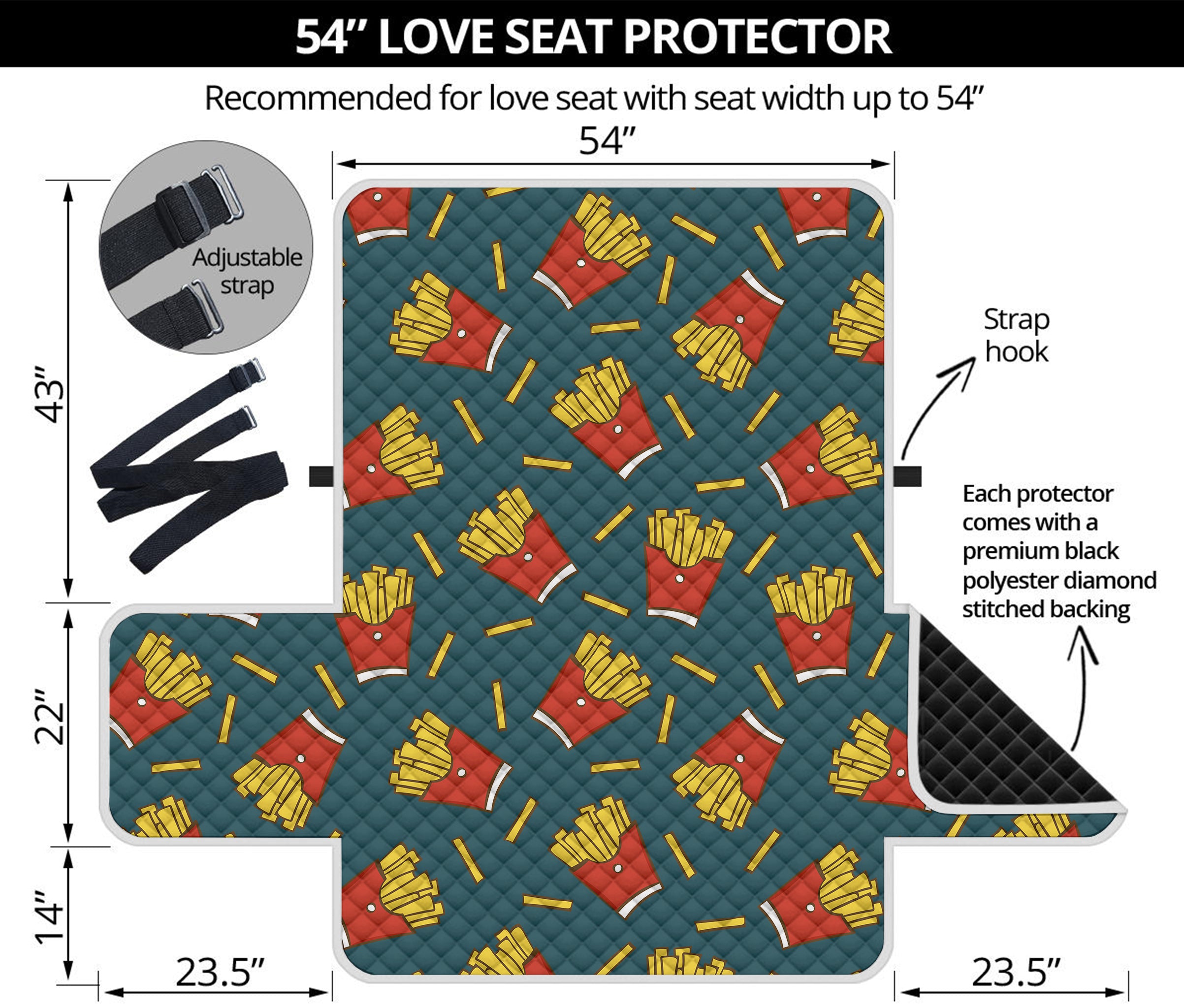 Doodle French Fries Pattern Print Loveseat Protector