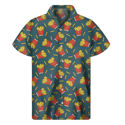 Doodle French Fries Pattern Print Men's Short Sleeve Shirt