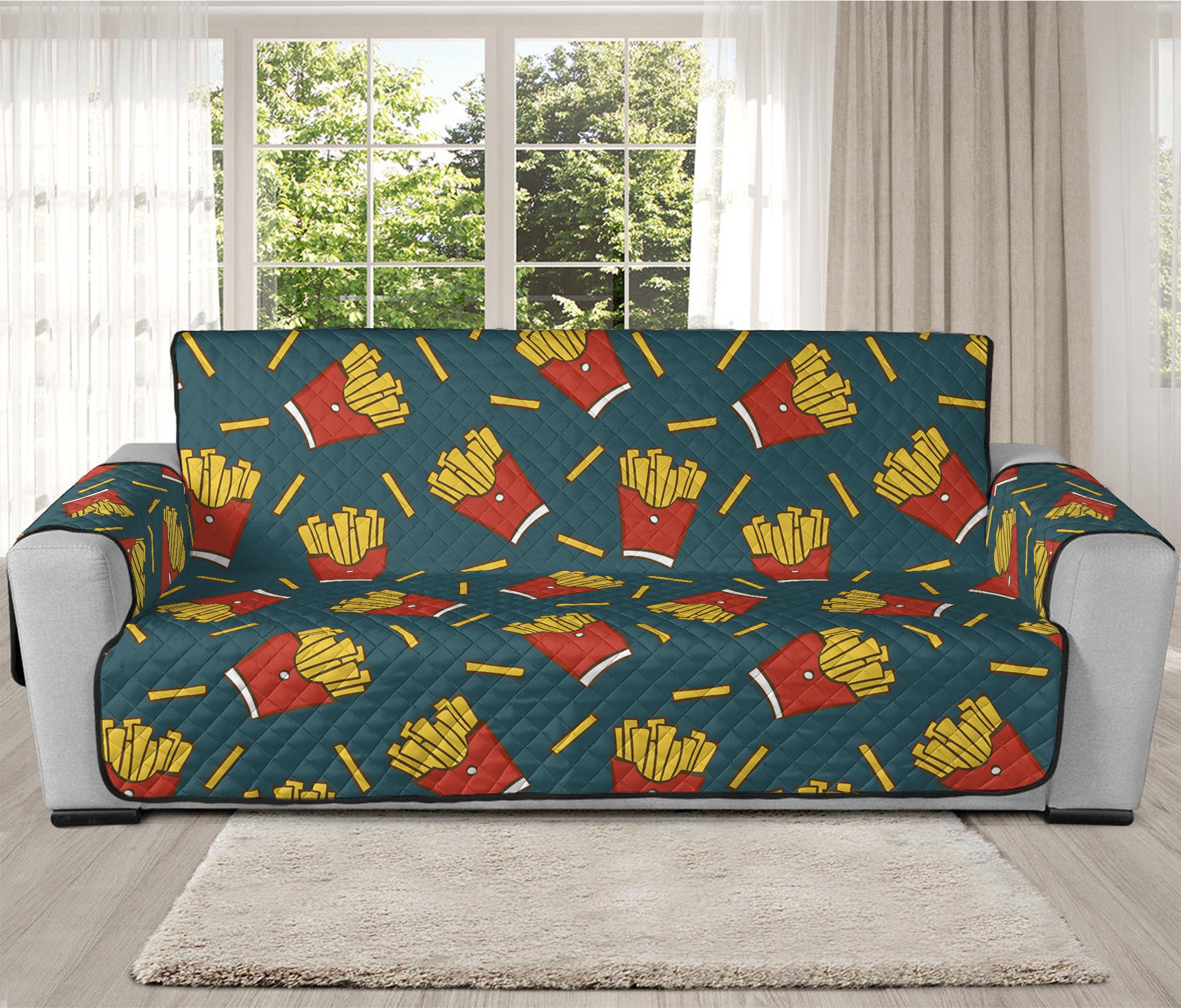 Doodle French Fries Pattern Print Oversized Sofa Protector