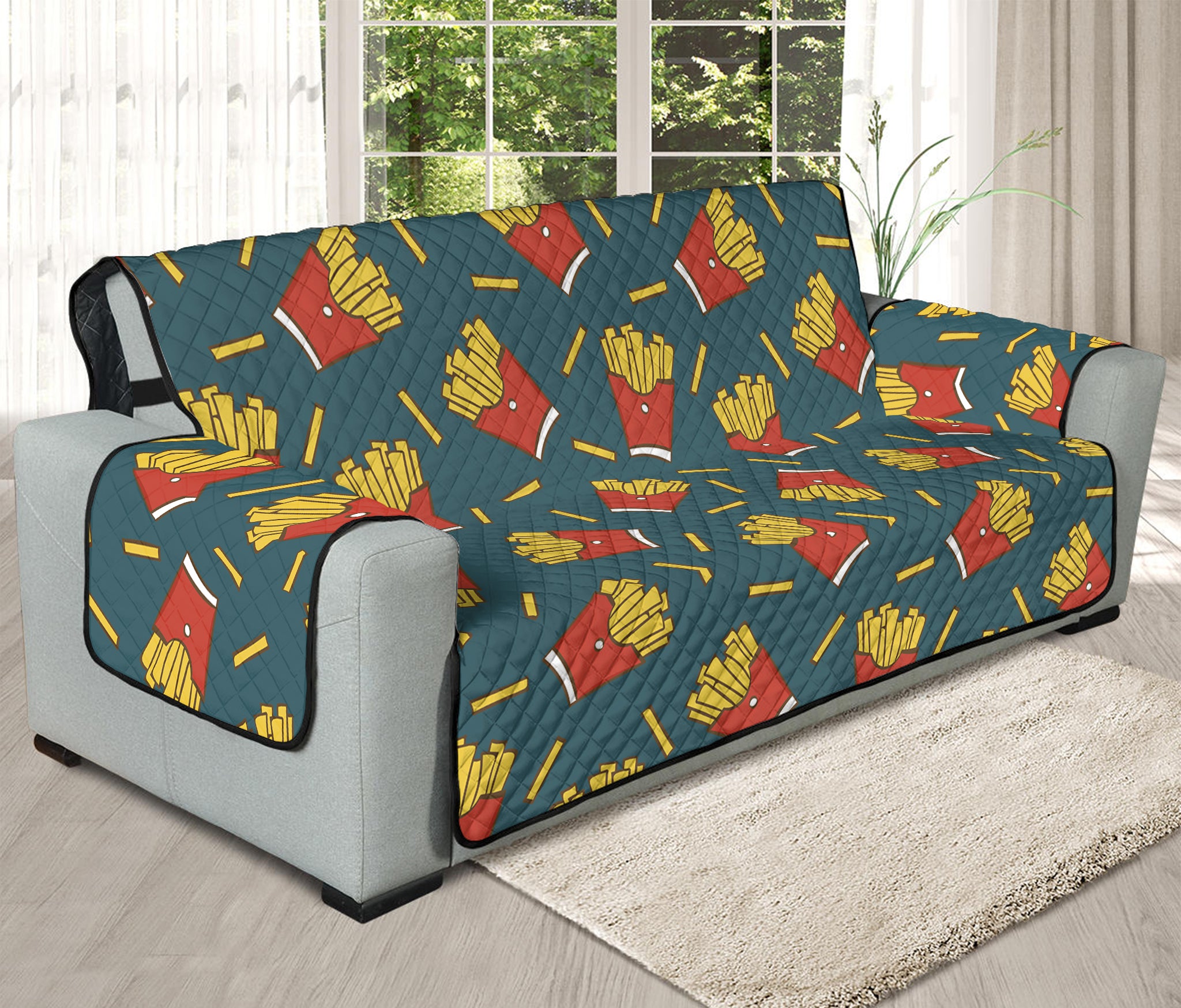 Doodle French Fries Pattern Print Oversized Sofa Protector