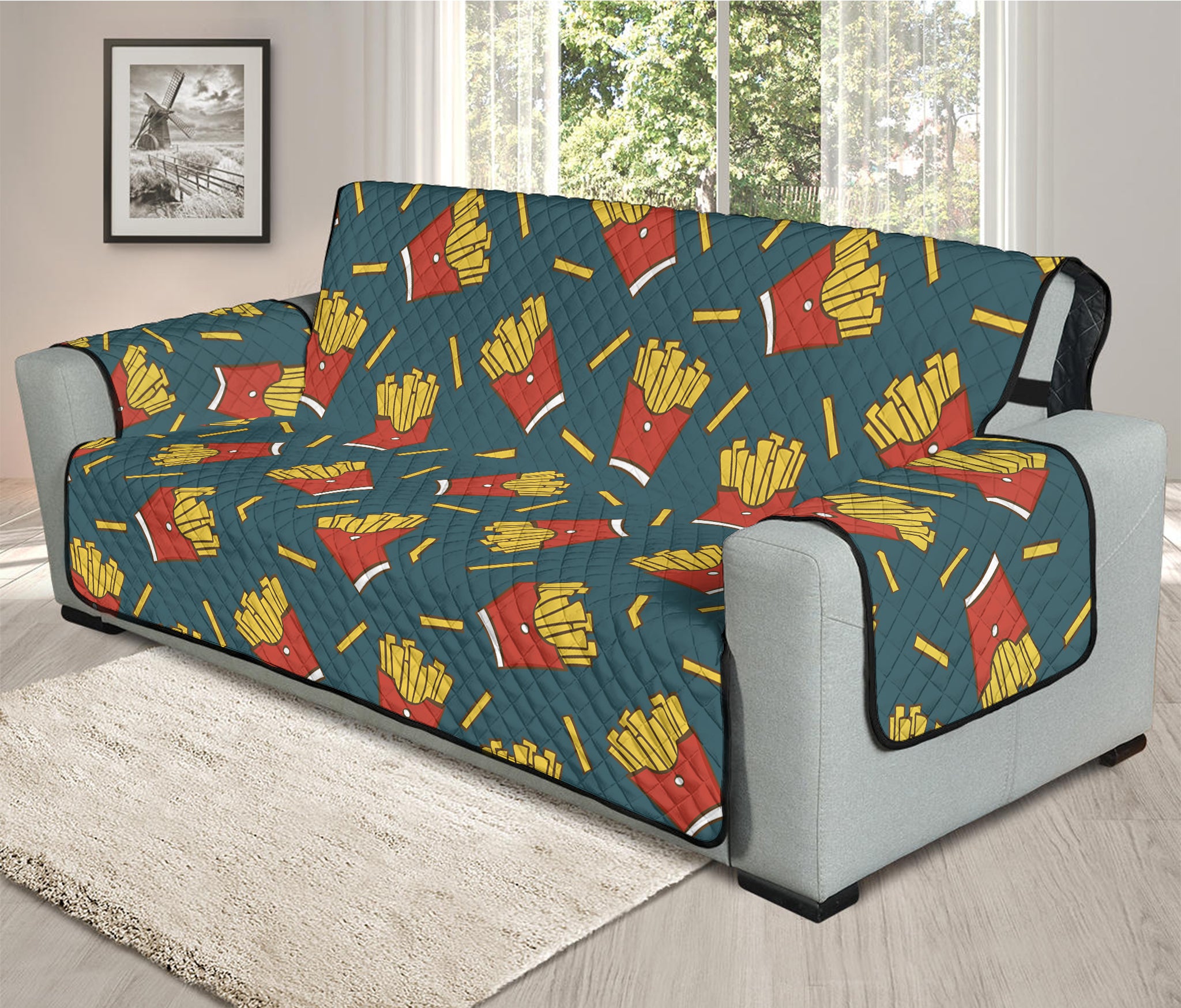 Doodle French Fries Pattern Print Oversized Sofa Protector