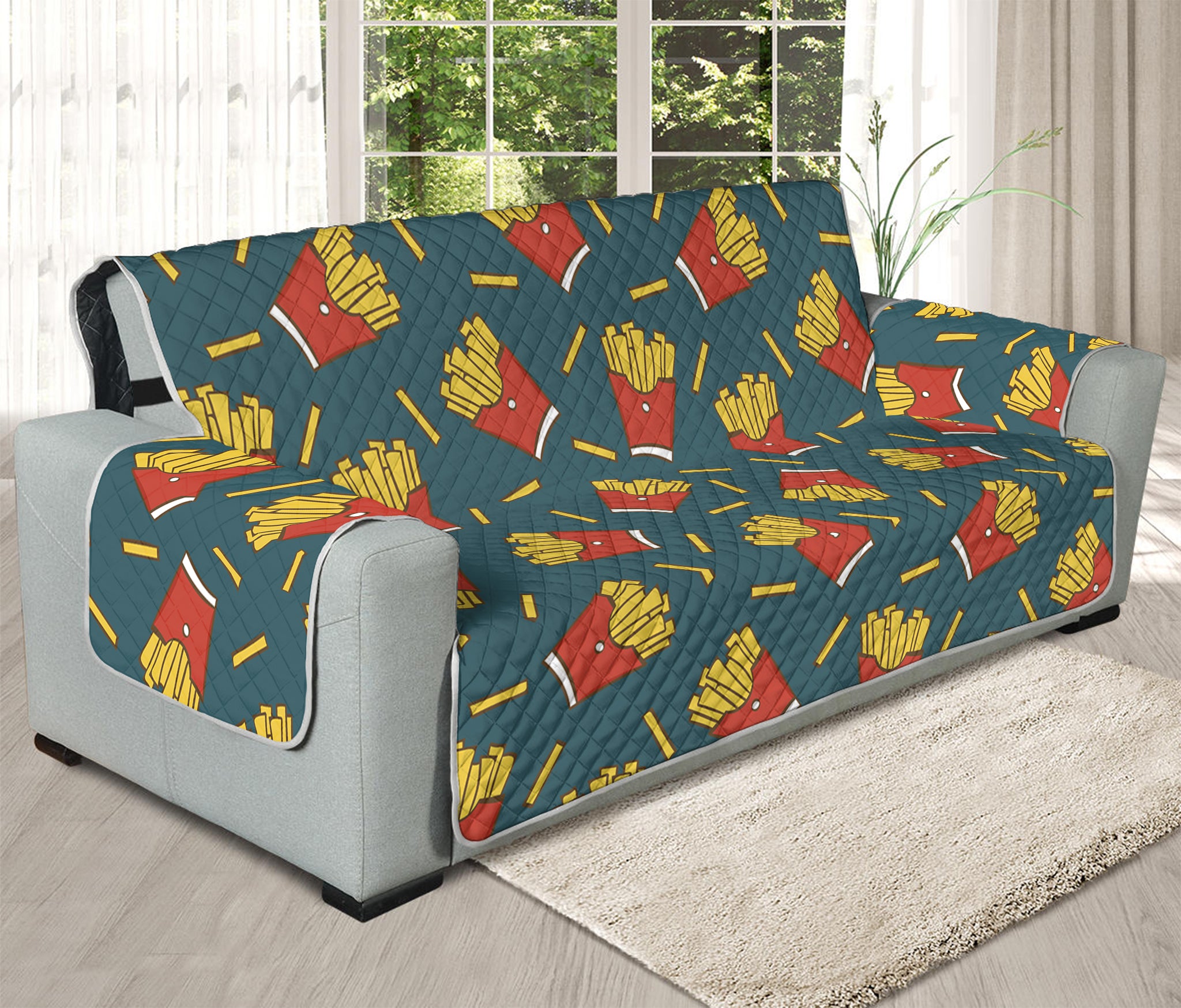 Doodle French Fries Pattern Print Oversized Sofa Protector