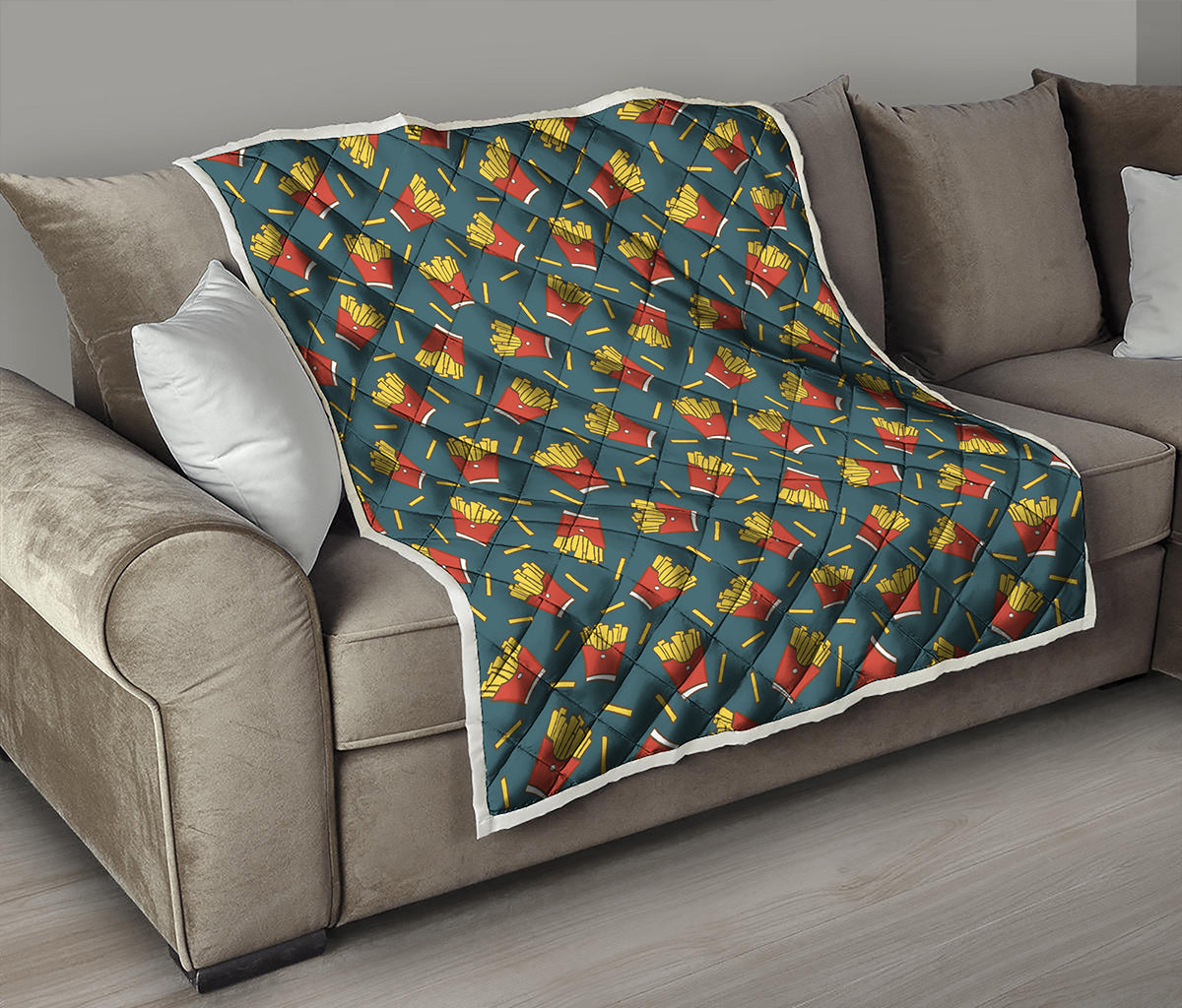 Doodle French Fries Pattern Print Quilt