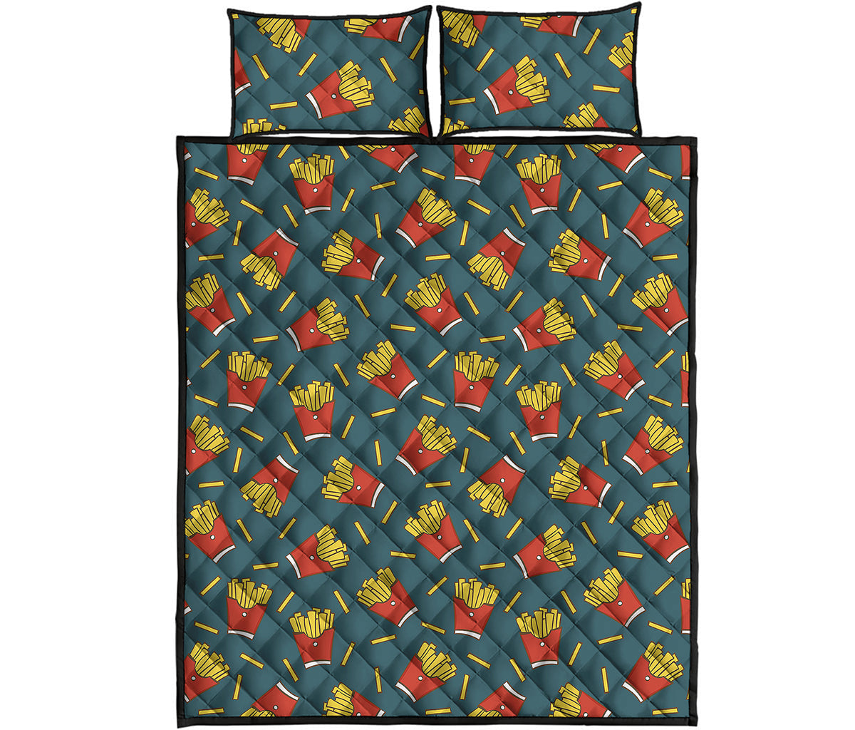 Doodle French Fries Pattern Print Quilt Bed Set