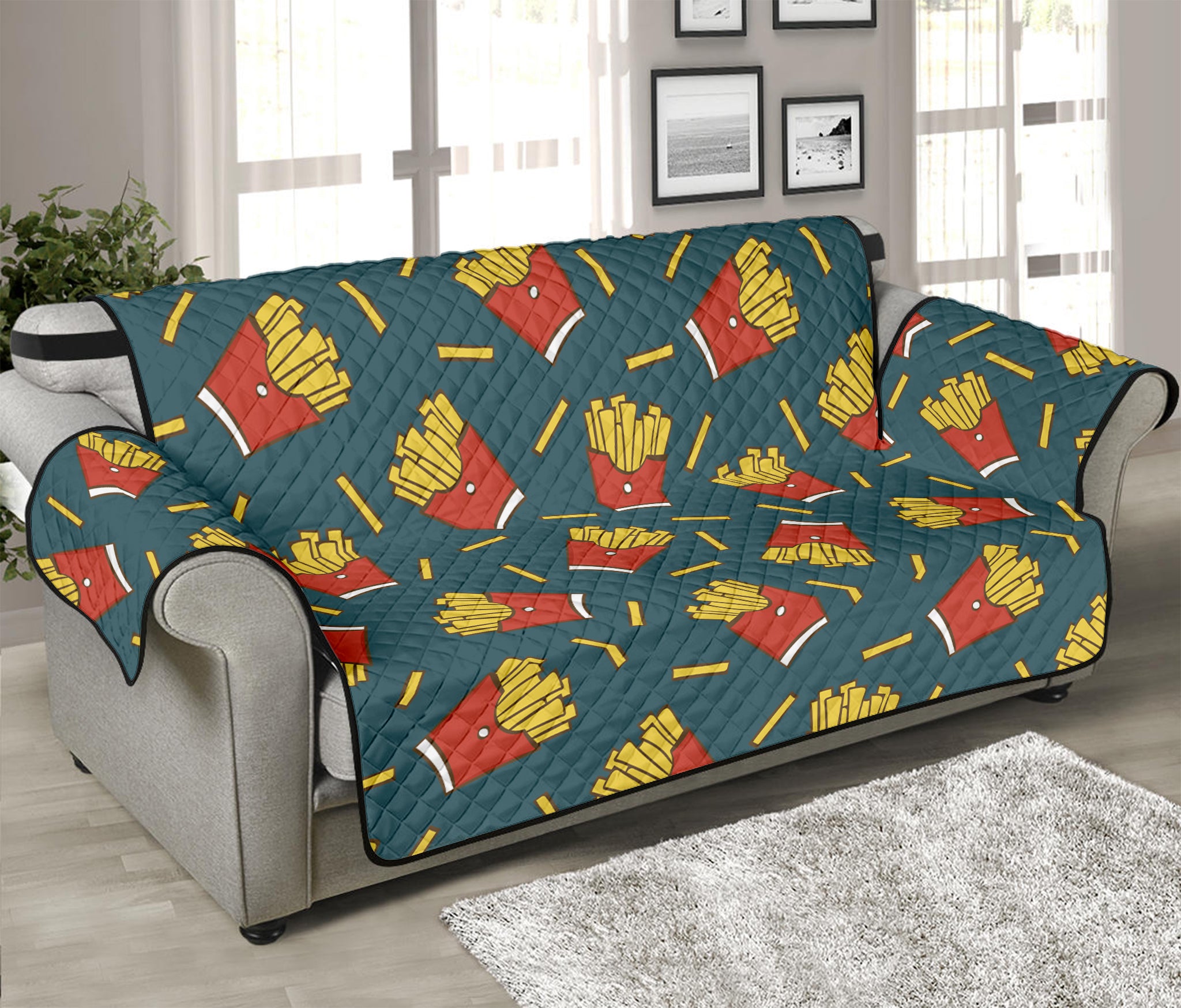 Doodle French Fries Pattern Print Sofa Protector