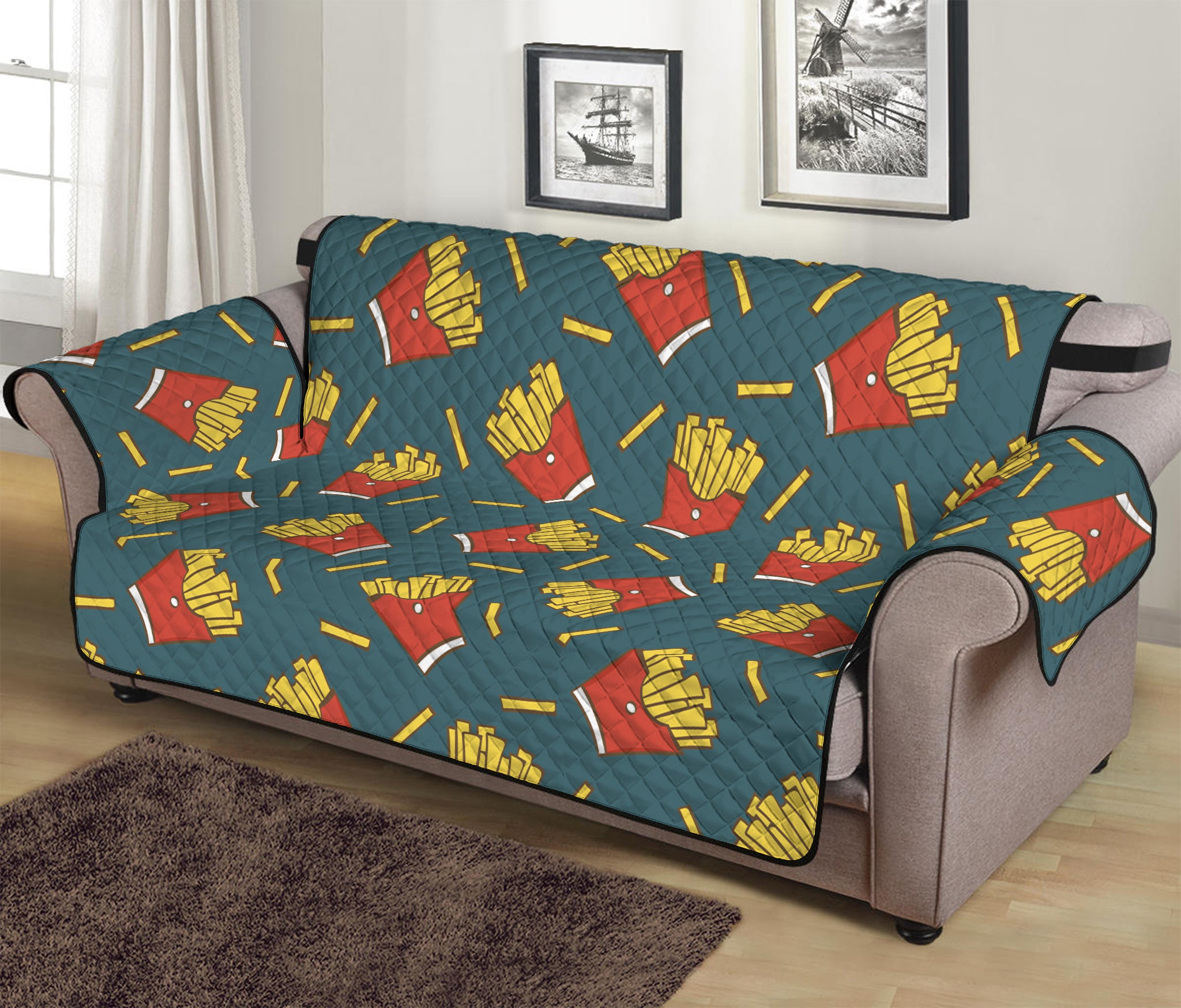 Doodle French Fries Pattern Print Sofa Protector