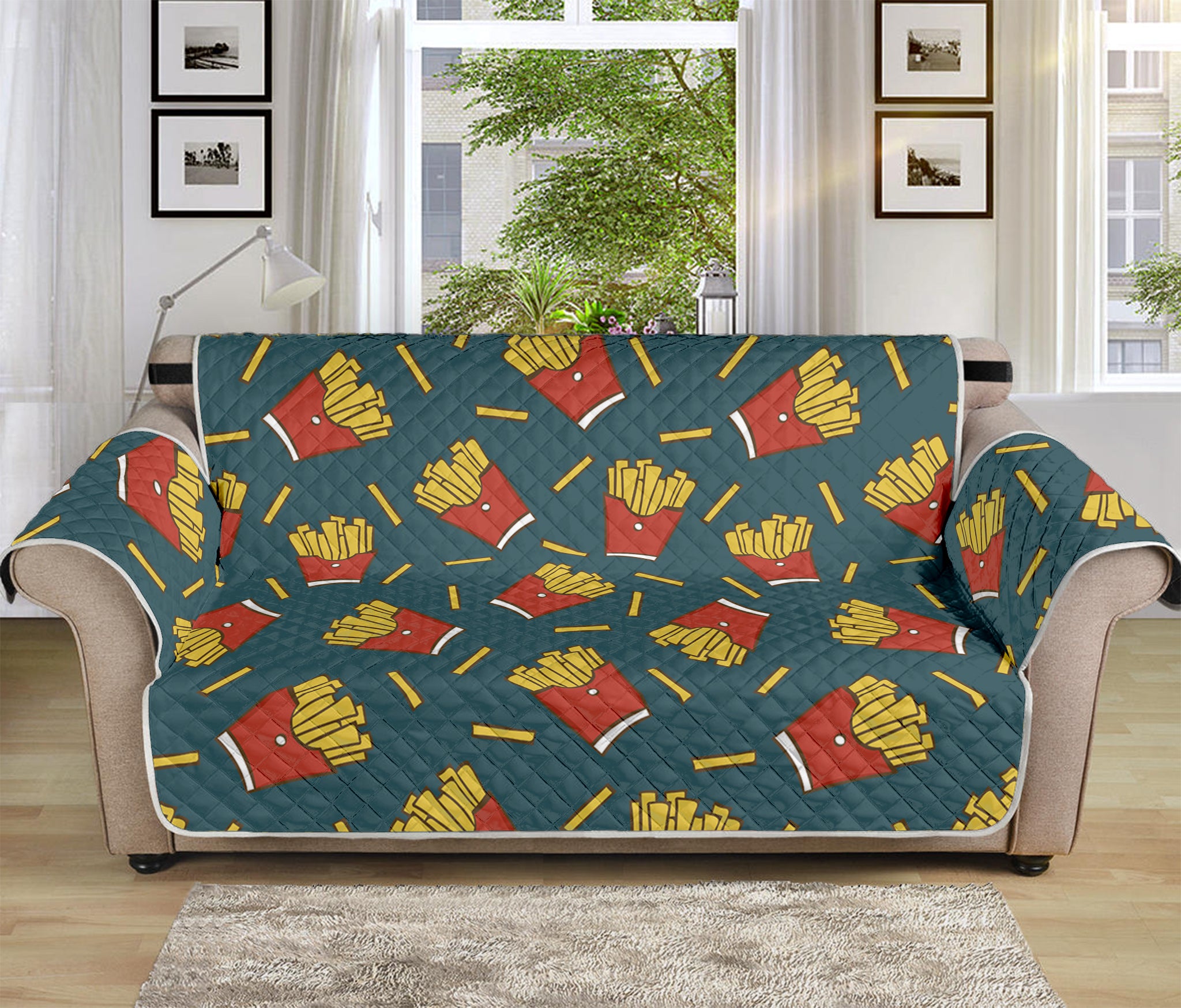 Doodle French Fries Pattern Print Sofa Protector