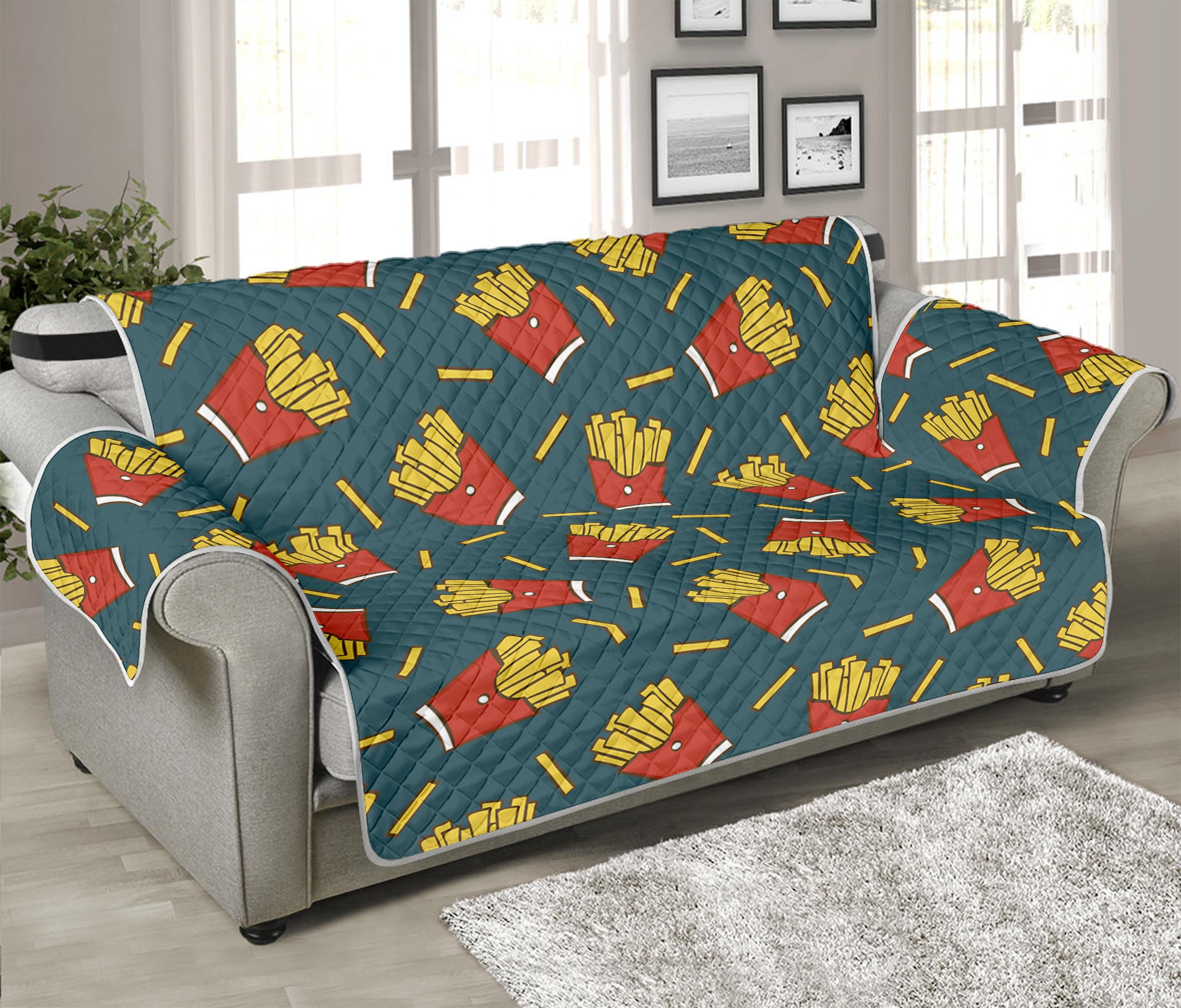 Doodle French Fries Pattern Print Sofa Protector