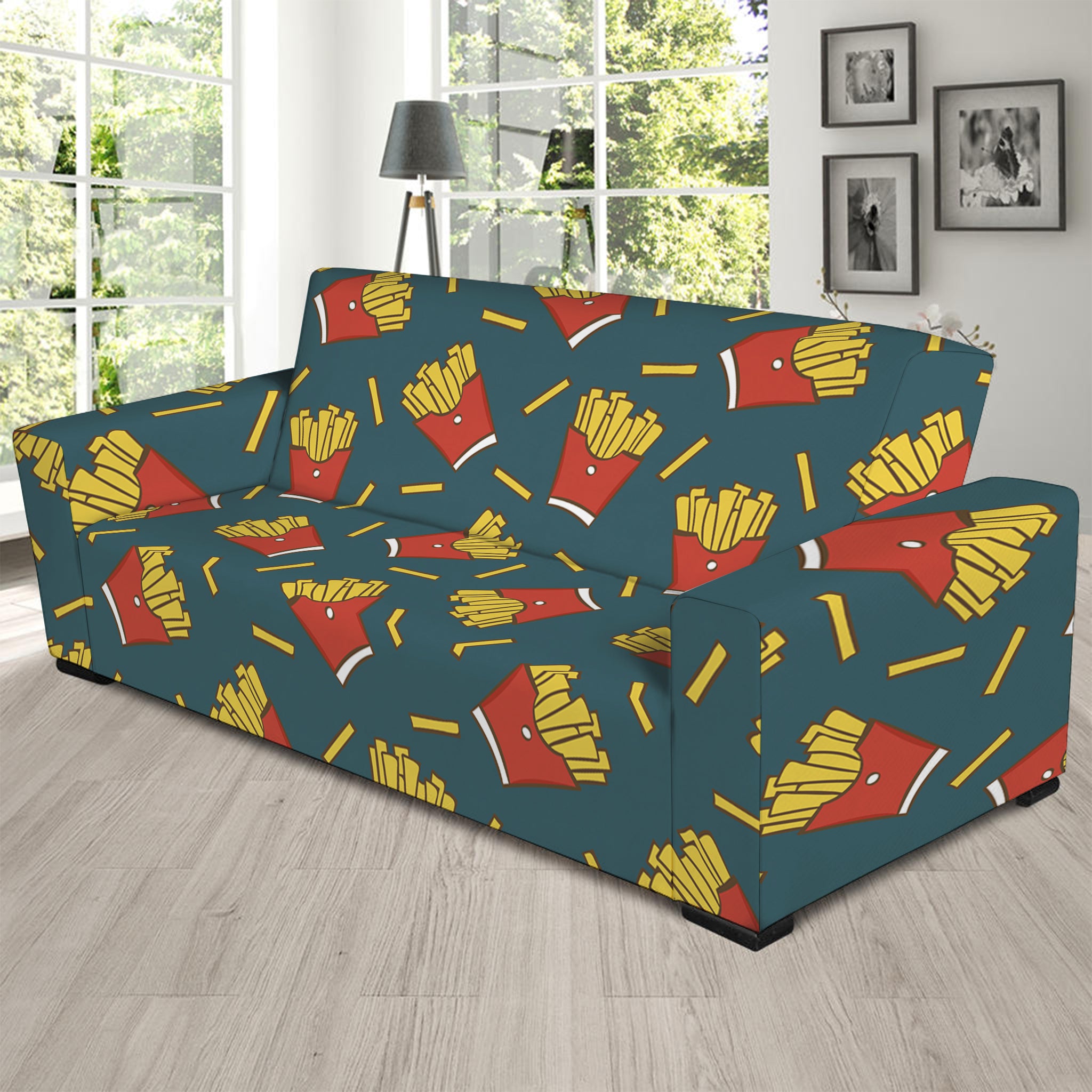 Doodle French Fries Pattern Print Sofa Slipcover