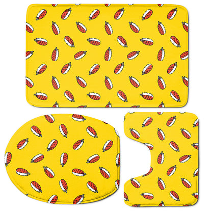 Doodle Japanese Sushi Pattern Print 3 Piece Bath Mat Set