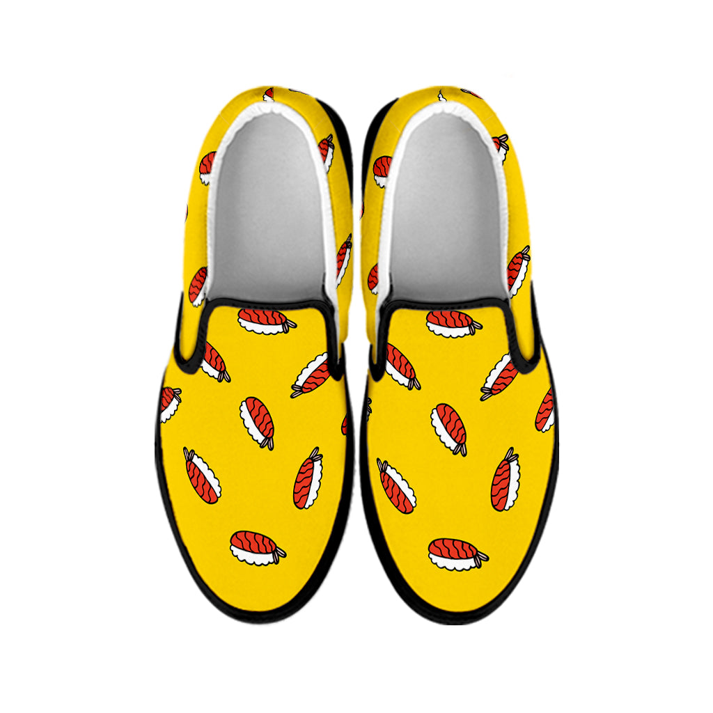 Doodle Japanese Sushi Pattern Print Black Slip On Shoes