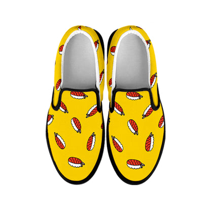 Doodle Japanese Sushi Pattern Print Black Slip On Shoes