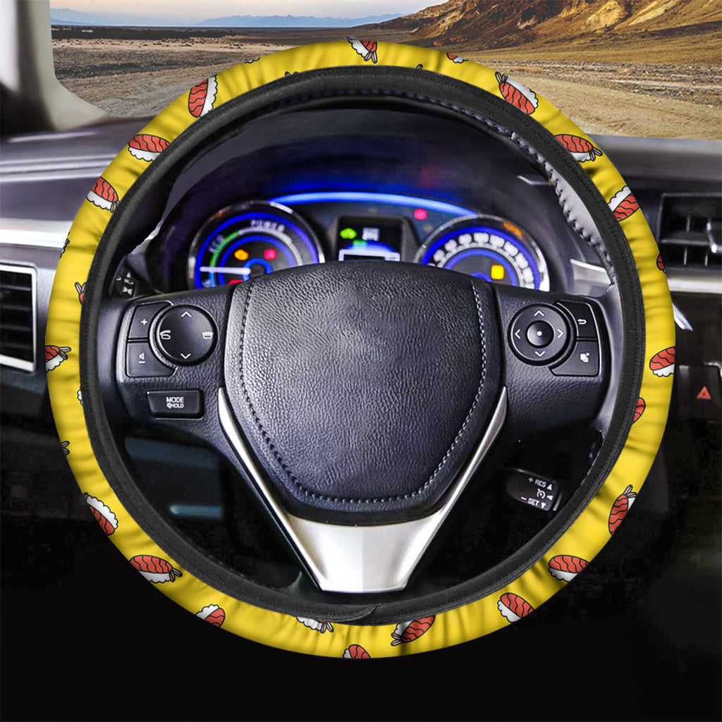 Doodle Japanese Sushi Pattern Print Car Steering Wheel Cover