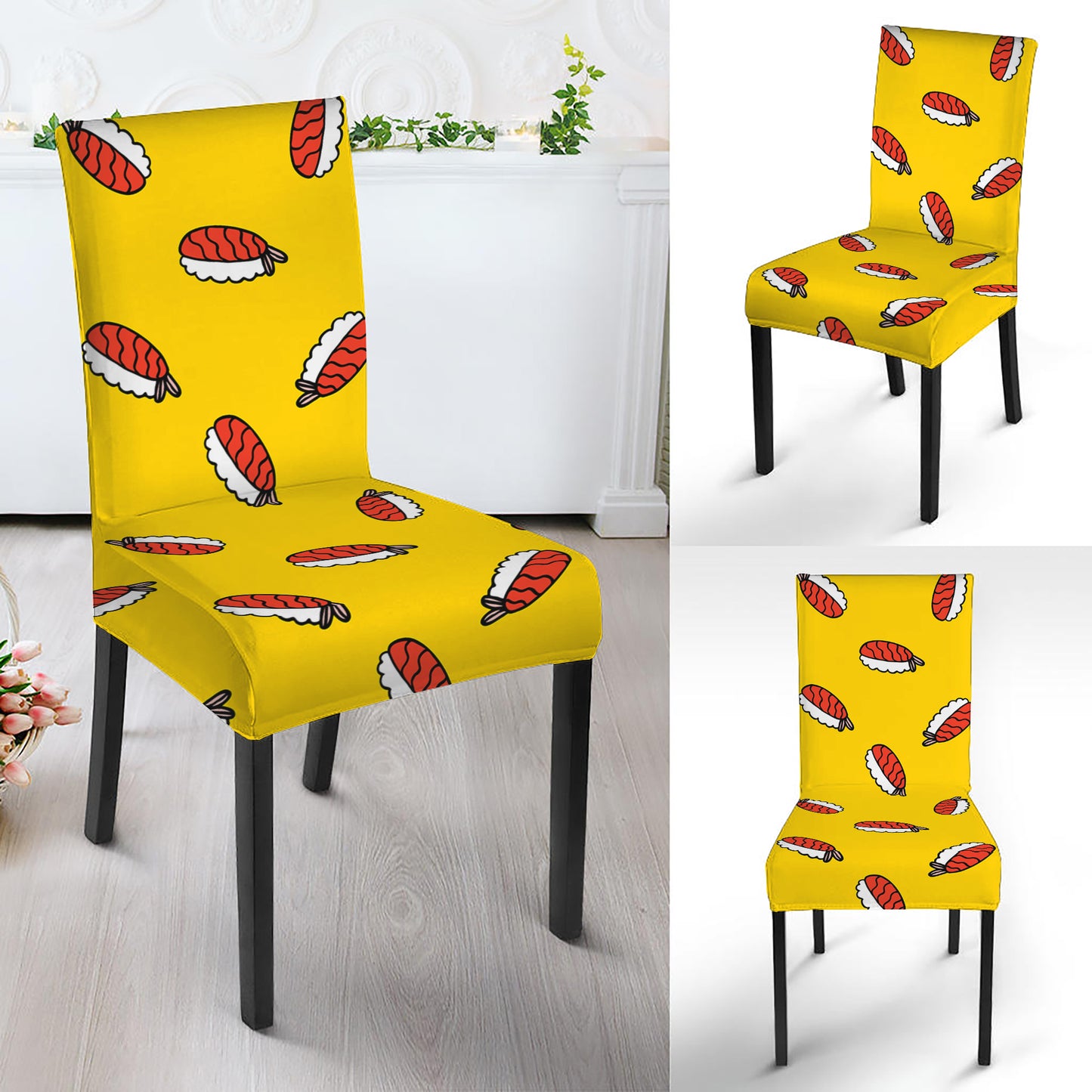 Doodle Japanese Sushi Pattern Print Dining Chair Slipcover