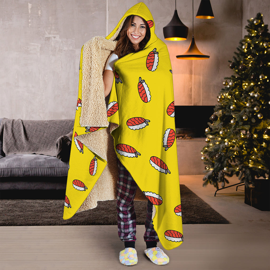 Doodle Japanese Sushi Pattern Print Hooded Blanket