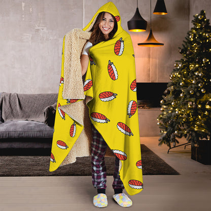 Doodle Japanese Sushi Pattern Print Hooded Blanket