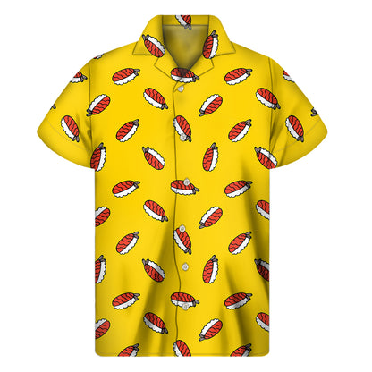 Doodle Japanese Sushi Pattern Print Men's Short Sleeve Shirt