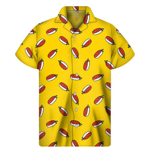 Doodle Japanese Sushi Pattern Print Men's Short Sleeve Shirt