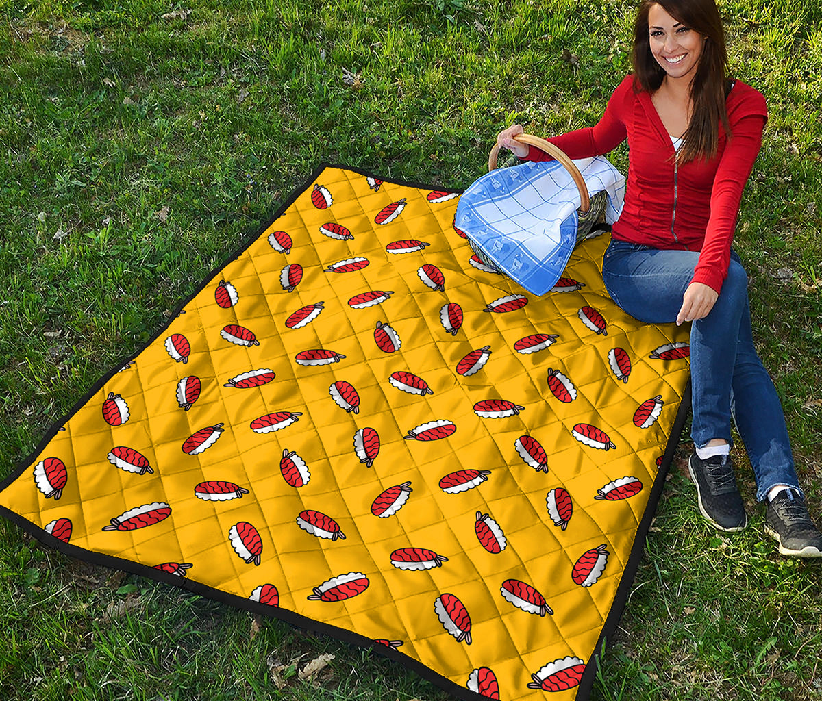 Doodle Japanese Sushi Pattern Print Quilt
