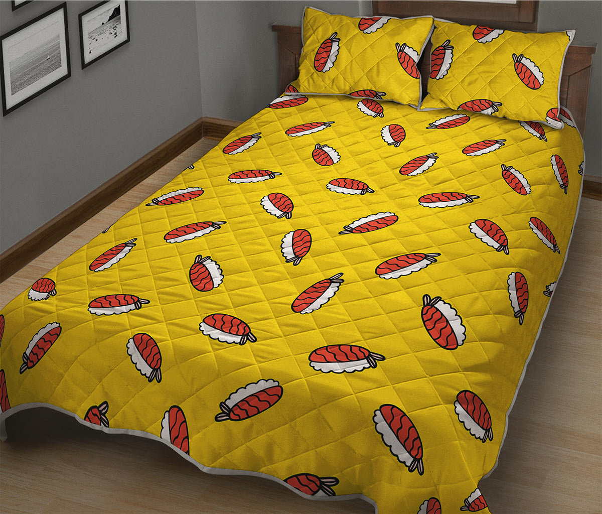 Doodle Japanese Sushi Pattern Print Quilt Bed Set