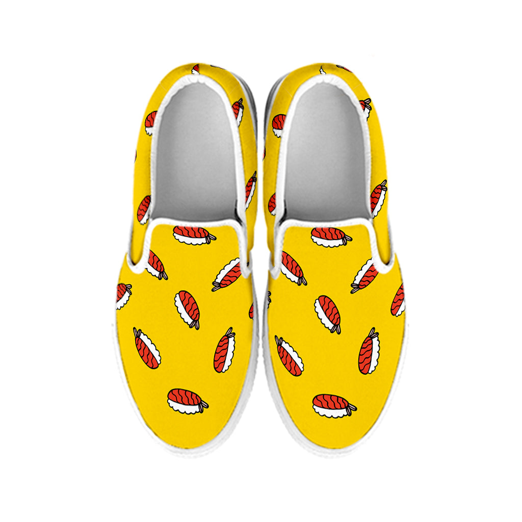 Doodle Japanese Sushi Pattern Print White Slip On Shoes