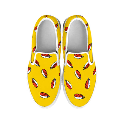 Doodle Japanese Sushi Pattern Print White Slip On Shoes