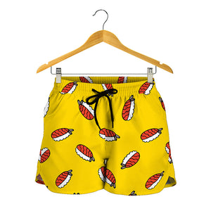 Doodle Japanese Sushi Pattern Print Women's Shorts