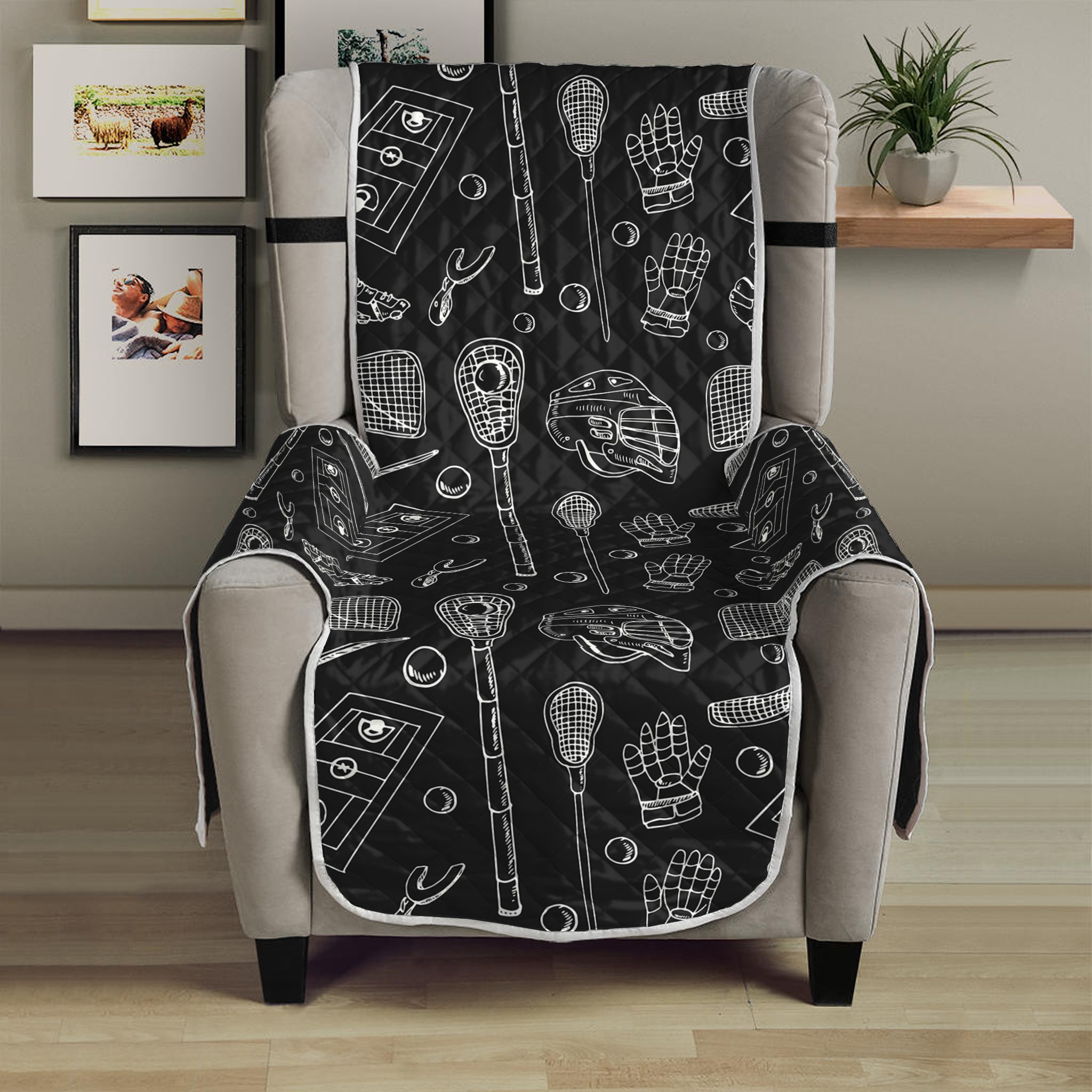 Doodle Lacrosse Pattern Print Armchair Protector