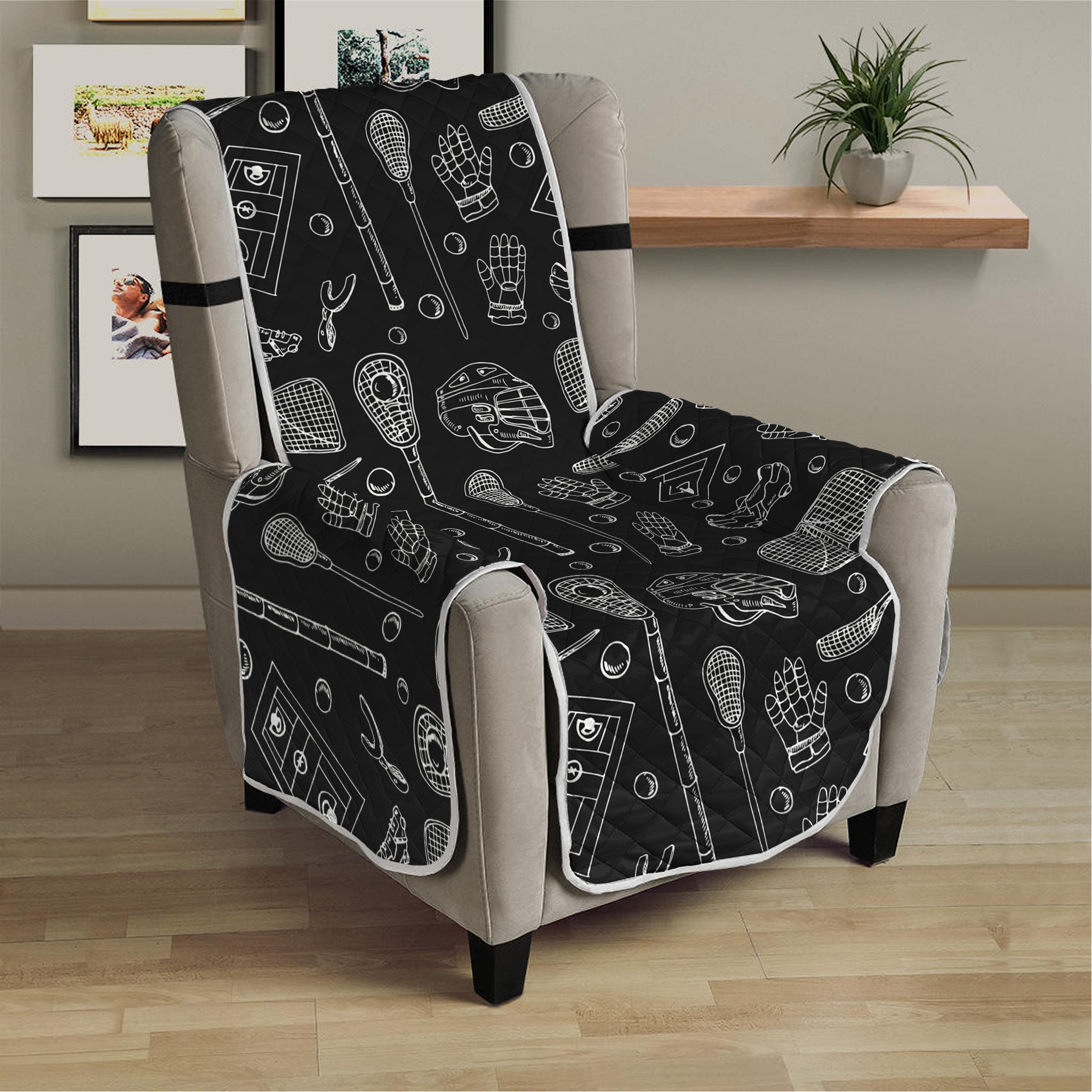 Doodle Lacrosse Pattern Print Armchair Protector