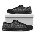 Doodle Lacrosse Pattern Print Black Low Top Sneakers