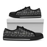 Doodle Lacrosse Pattern Print Black Low Top Shoes