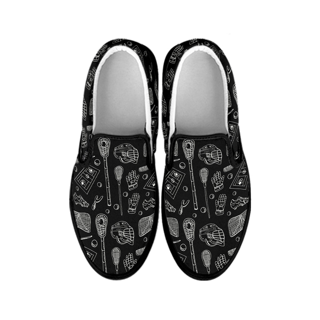 Doodle Lacrosse Pattern Print Black Slip On Shoes