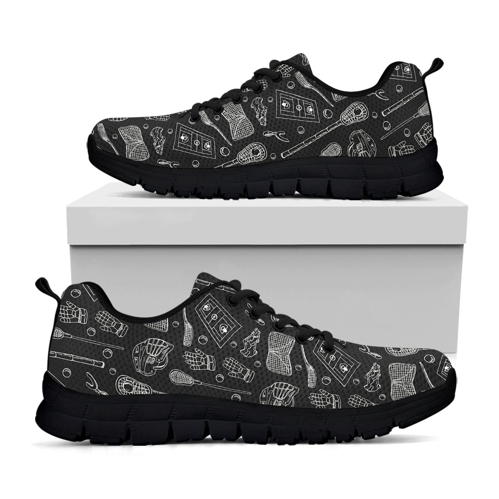 Doodle Lacrosse Pattern Print Black Sneakers