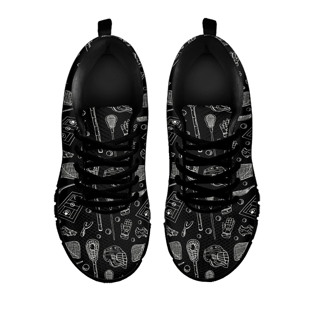 Doodle Lacrosse Pattern Print Black Sneakers