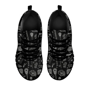 Doodle Lacrosse Pattern Print Black Sneakers