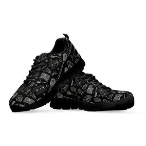 Doodle Lacrosse Pattern Print Black Sneakers