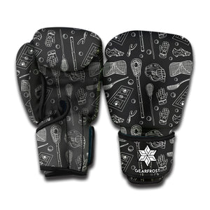 Doodle Lacrosse Pattern Print Boxing Gloves