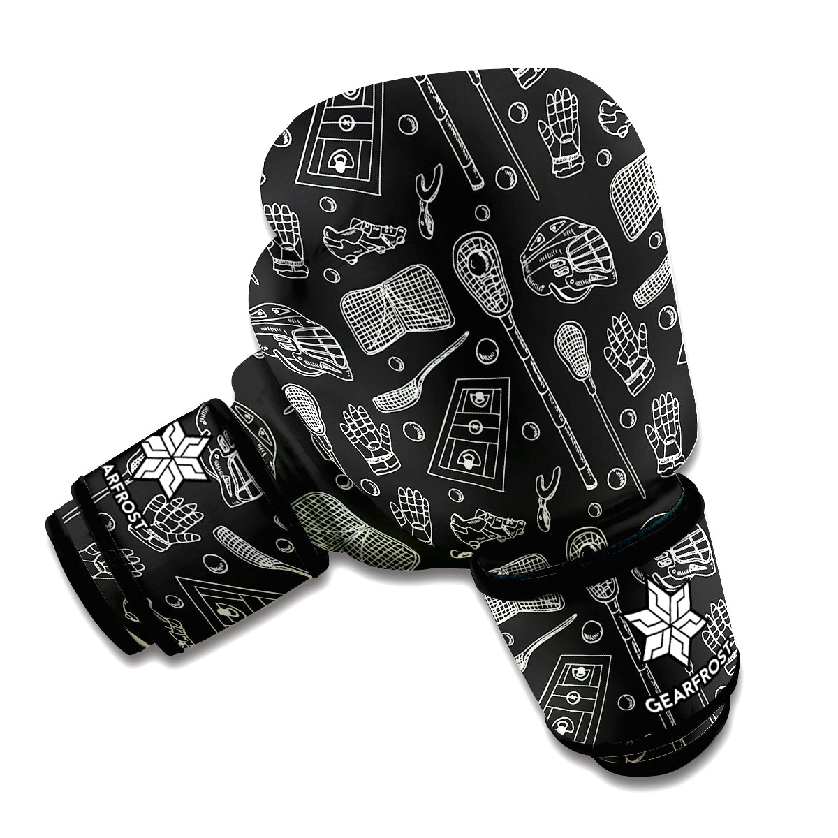 Doodle Lacrosse Pattern Print Boxing Gloves