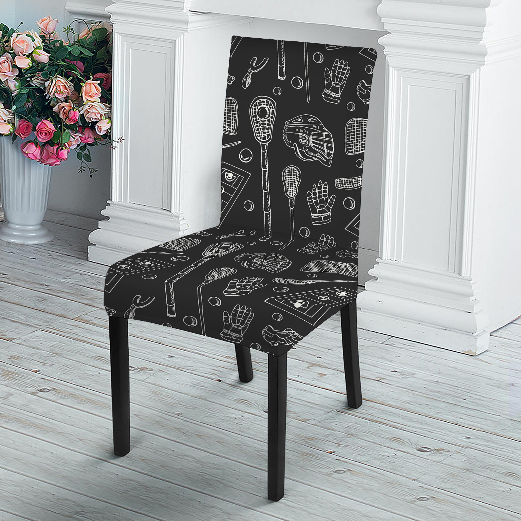 Doodle Lacrosse Pattern Print Dining Chair Slipcover