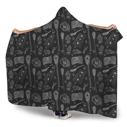 Doodle Lacrosse Pattern Print Hooded Blanket