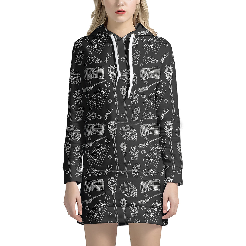 Doodle Lacrosse Pattern Print Hoodie Dress