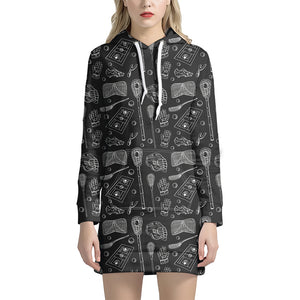 Doodle Lacrosse Pattern Print Hoodie Dress