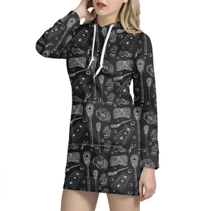 Doodle Lacrosse Pattern Print Hoodie Dress