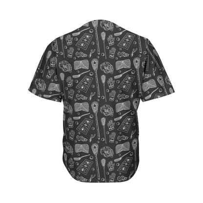 Doodle Lacrosse Pattern Print Men's Baseball Jersey