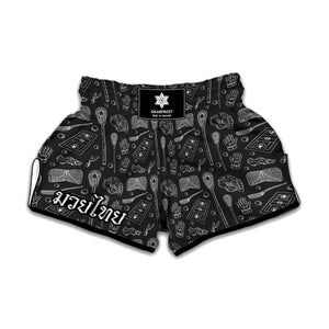 Doodle Lacrosse Pattern Print Muay Thai Boxing Shorts